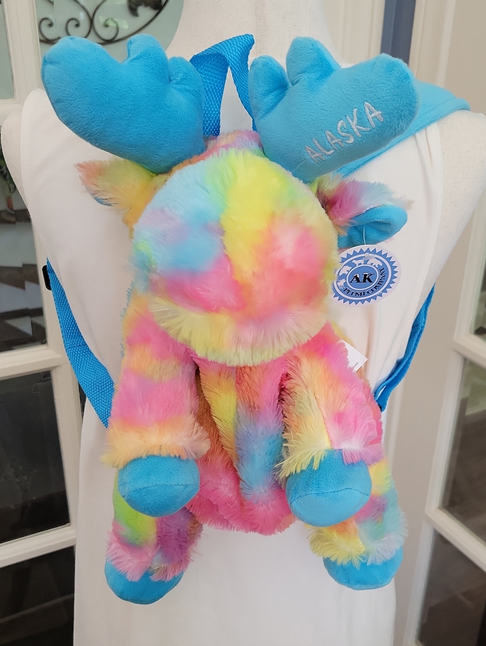 NWT -- Plush Rainbow Moose Backpack - Blue Accents